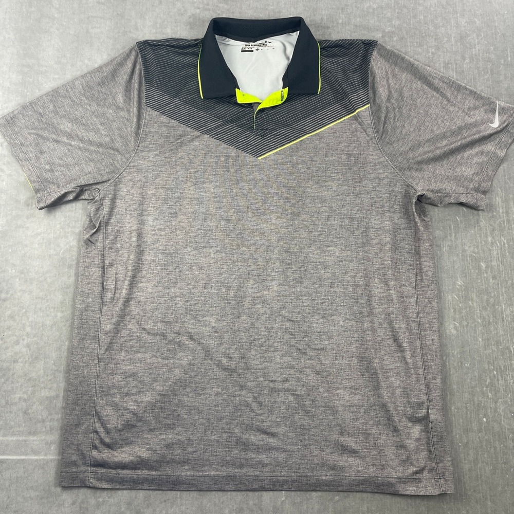 Nike Mens X-Large Grey Dri-FIT Golf Polo Tour Performance Chevron Stripe